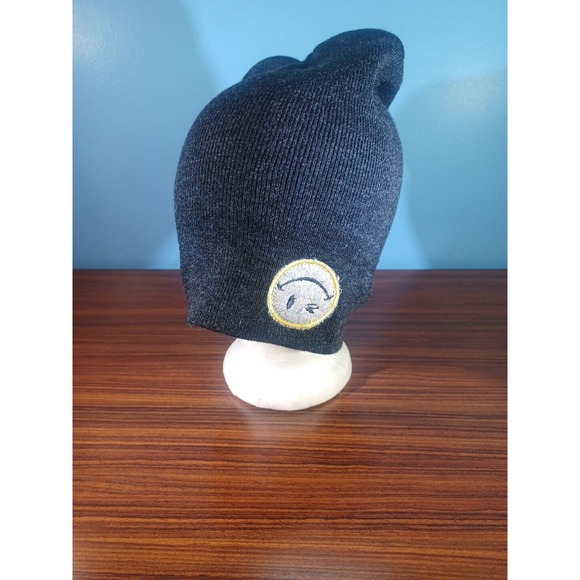 Black Beanie Hat Winking Emoji Fuzzy Face SG FOOTWEAR One Size Cuffed - Picture 12 of 14